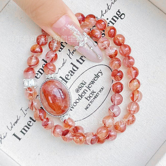 Vital Bloom – 6MM Red Flower Quartz Double-Wrap Bracelet– Natural Healing Crystals Jewelry – Handmade Natural Crystals|「Ethereal Veil」