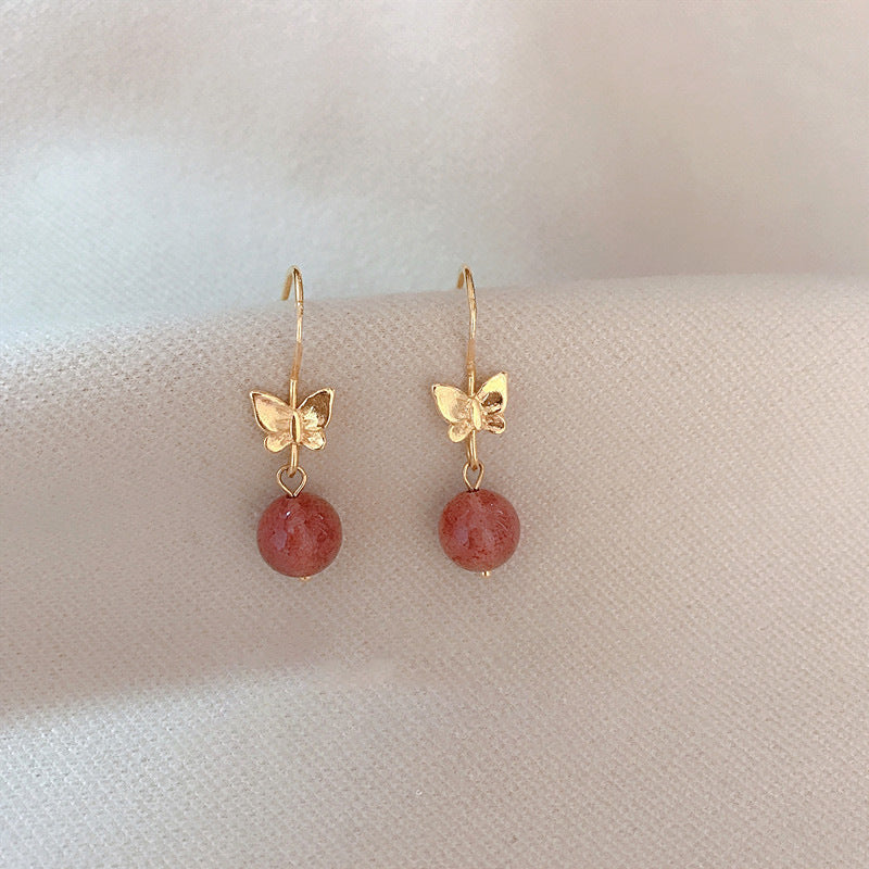 Love Spark Earrings – Natural Strawberry Quartz– Natural Healing Crystals Jewelry – Handmade Natural Crystals|「Ethereal Veil」