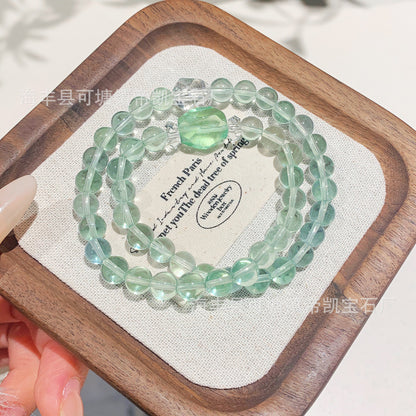 Calm Focus Wrap – 6MM Green Fluorite Double Bracelet– Natural Healing Crystals Jewelry – Handmade Natural Crystals|「Ethereal Veil」