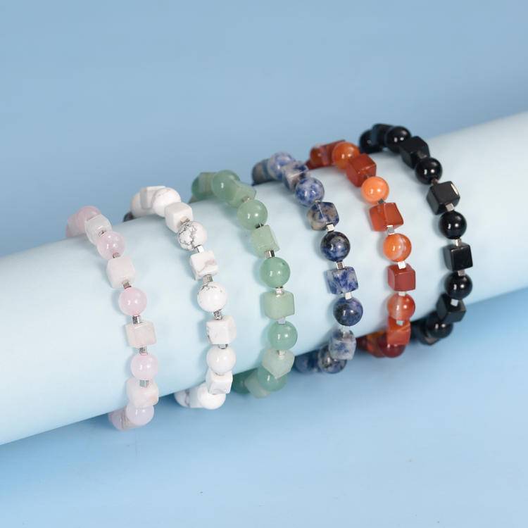 Natural Cube Stone Chip Bead Bracelet | Raw Crystal Square Beads for Everyday Style & Energy Balance