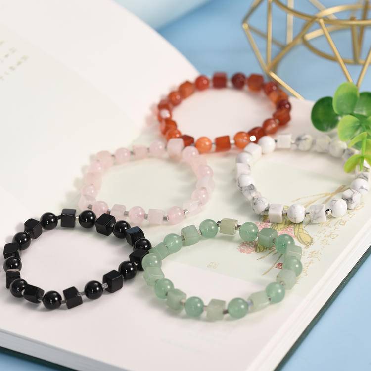 Natural Cube Stone Chip Bead Bracelet | Raw Crystal Square Beads for Everyday Style & Energy Balance
