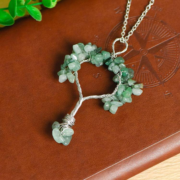 Hand-Wrapped Crystal Tree Christmas Necklace | Natural Stone Chips Wire-Art Pendant for Holiday Magic & Healing Energy