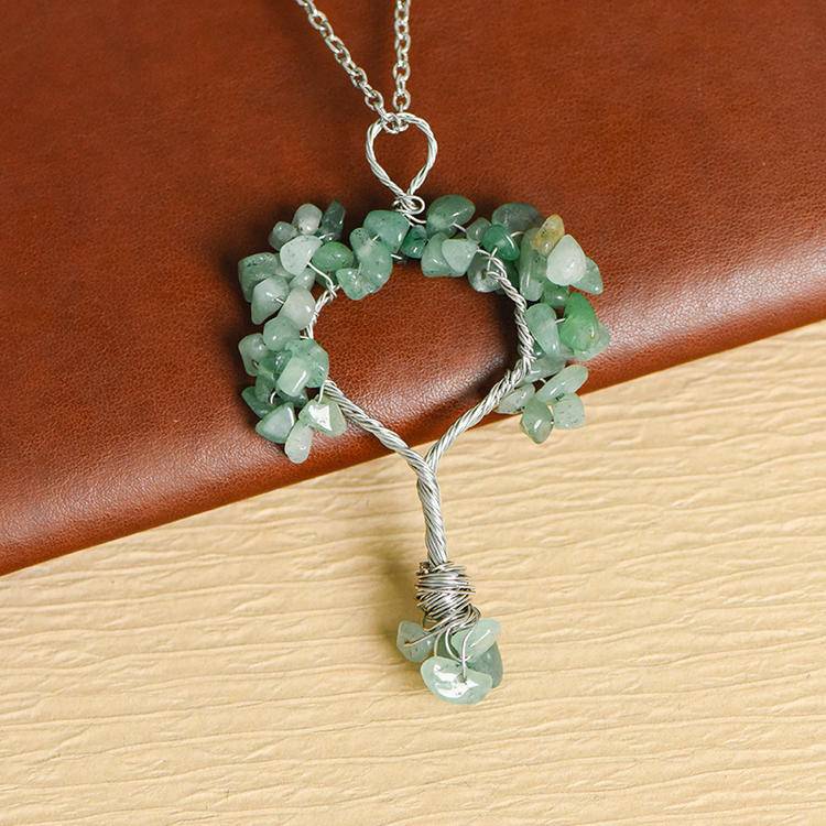 Hand-Wrapped Crystal Tree Christmas Necklace | Natural Stone Chips Wire-Art Pendant for Holiday Magic & Healing Energy