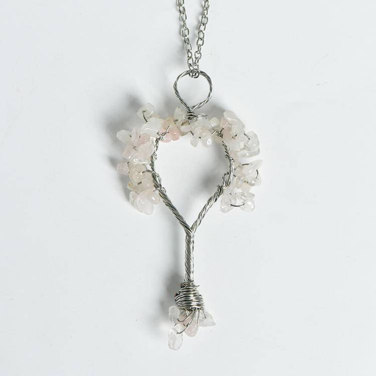 Hand-Wrapped Crystal Tree Christmas Necklace | Natural Stone Chips Wire-Art Pendant for Holiday Magic & Healing Energy