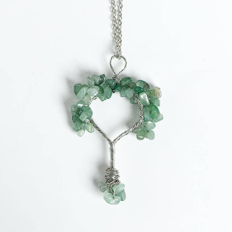 Hand-Wrapped Crystal Tree Christmas Necklace | Natural Stone Chips Wire-Art Pendant for Holiday Magic & Healing Energy