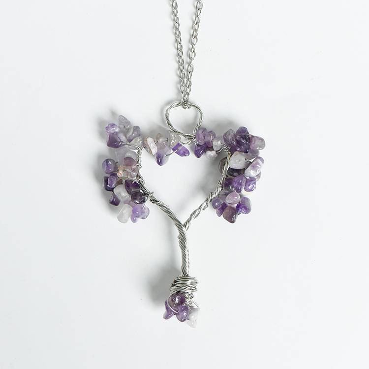 Hand-Wrapped Crystal Tree Christmas Necklace | Natural Stone Chips Wire-Art Pendant for Holiday Magic & Healing Energy