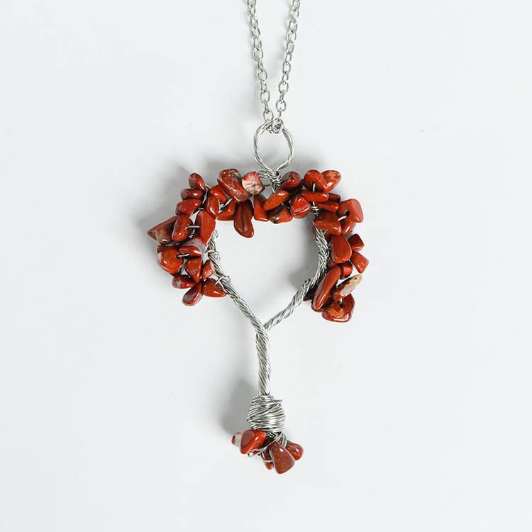 Hand-Wrapped Crystal Tree Christmas Necklace | Natural Stone Chips Wire-Art Pendant for Holiday Magic & Healing Energy