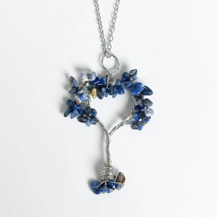 Hand-Wrapped Crystal Tree Christmas Necklace | Natural Stone Chips Wire-Art Pendant for Holiday Magic & Healing Energy