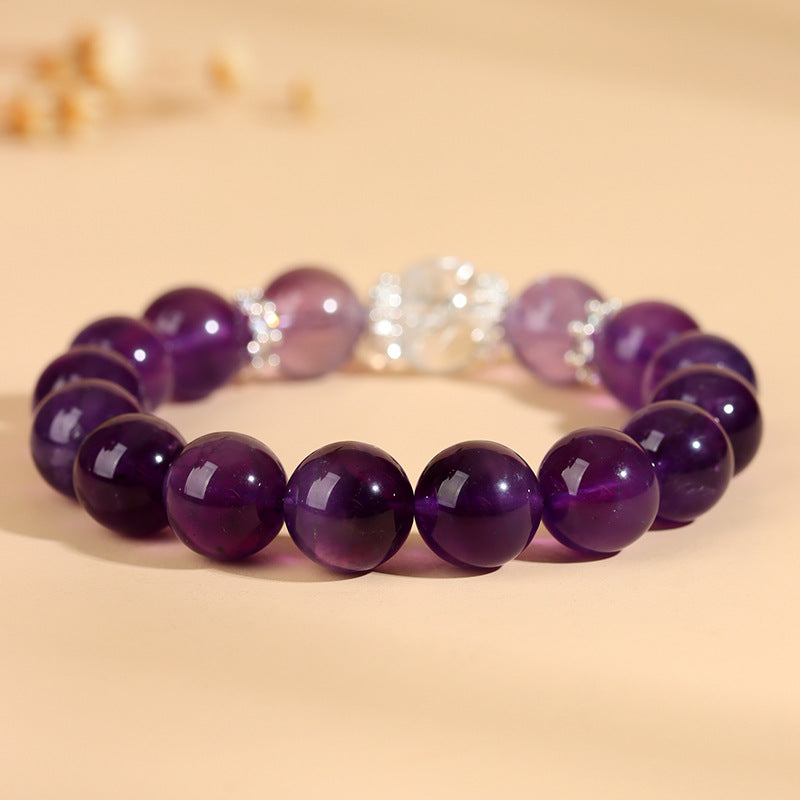 Pure Amethyst 12mm Healing Bracelet -Crown Chakra Spiritual Jewelry– Natural Healing Crystals Jewelry – Handmade Natural Crystals|「Ethereal Veil」