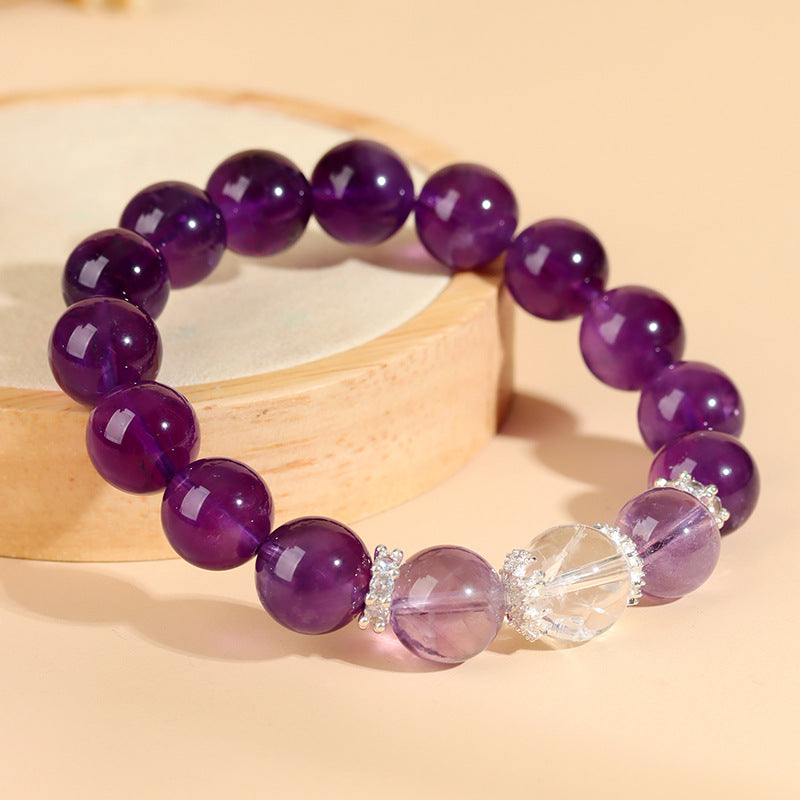 Pure Amethyst 12mm Healing Bracelet -Crown Chakra Spiritual Jewelry– Natural Healing Crystals Jewelry – Handmade Natural Crystals|「Ethereal Veil」