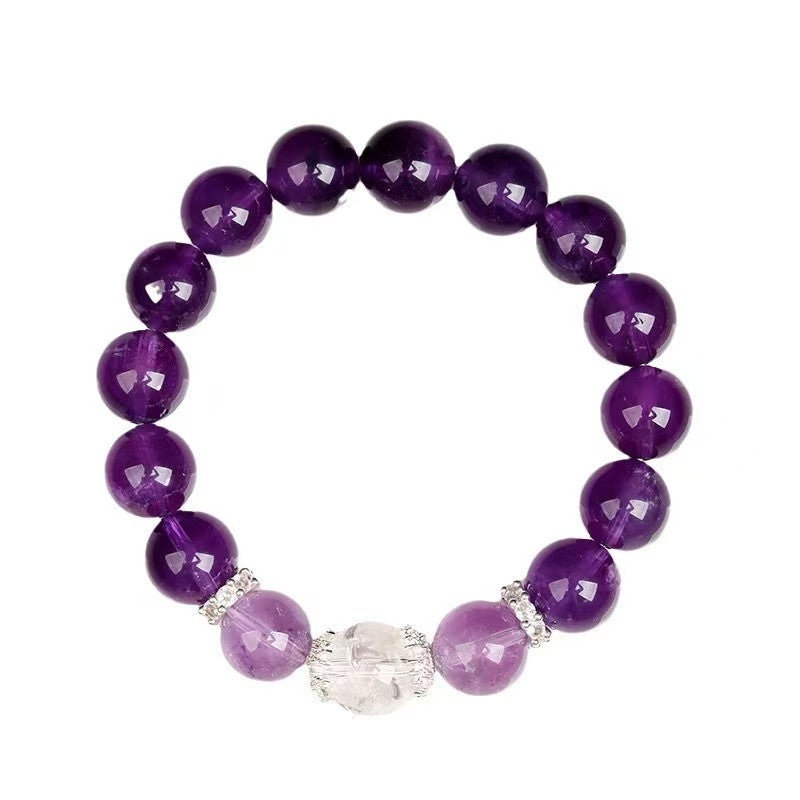 Pure Amethyst 12mm Healing Bracelet -Crown Chakra Spiritual Jewelry– Natural Healing Crystals Jewelry – Handmade Natural Crystals|「Ethereal Veil」